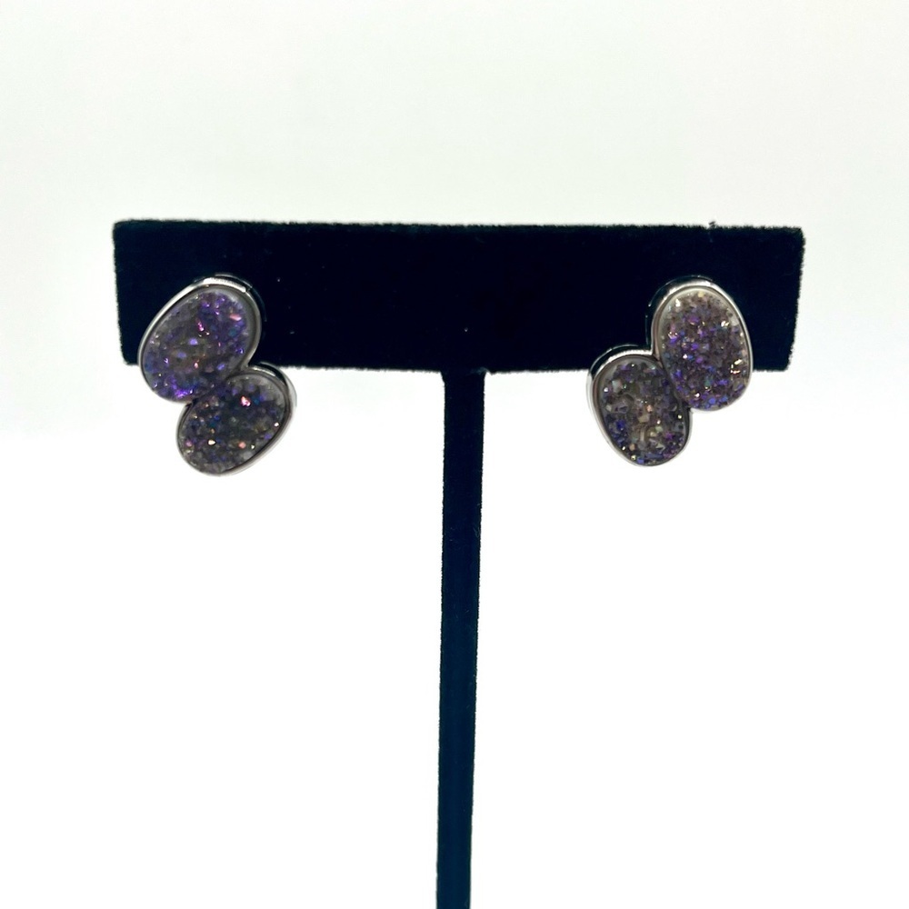 Sterling silver druzy stud earrings double oval 925 - Picture 2 of 9